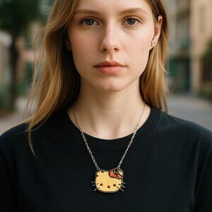Sanro Hello Kitty Necklace Silver Tone Adjustable Length